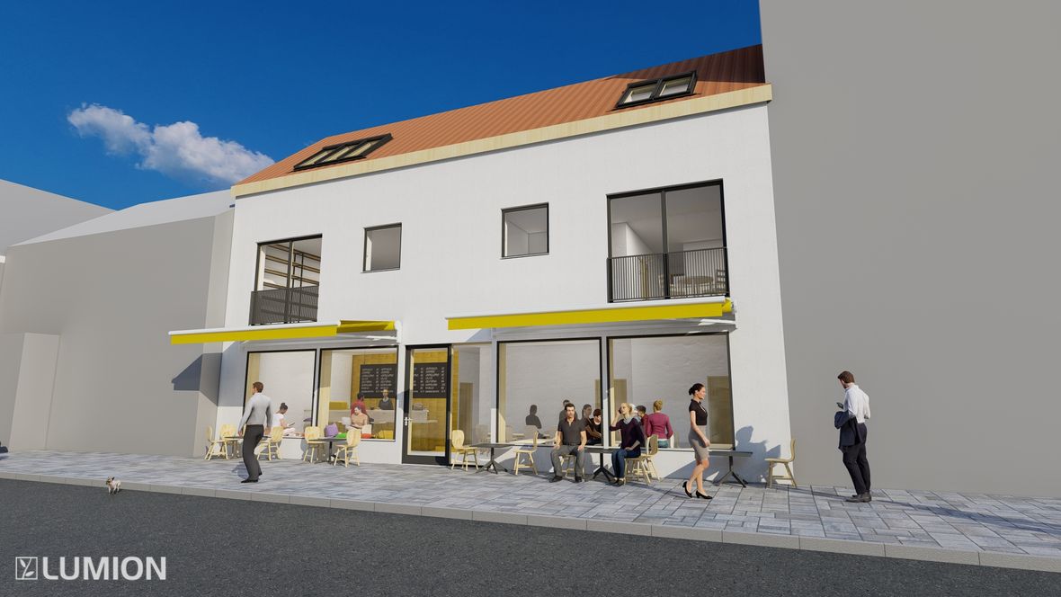 Zahuštění souvislé zástavby v centru Rožnova pod Radhoštěm - kavárna a byty