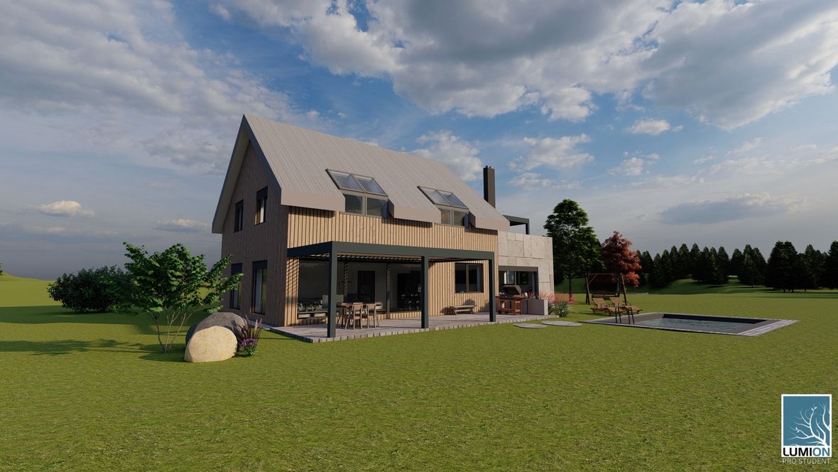 WOODEN-STONE MODERN HOUSE